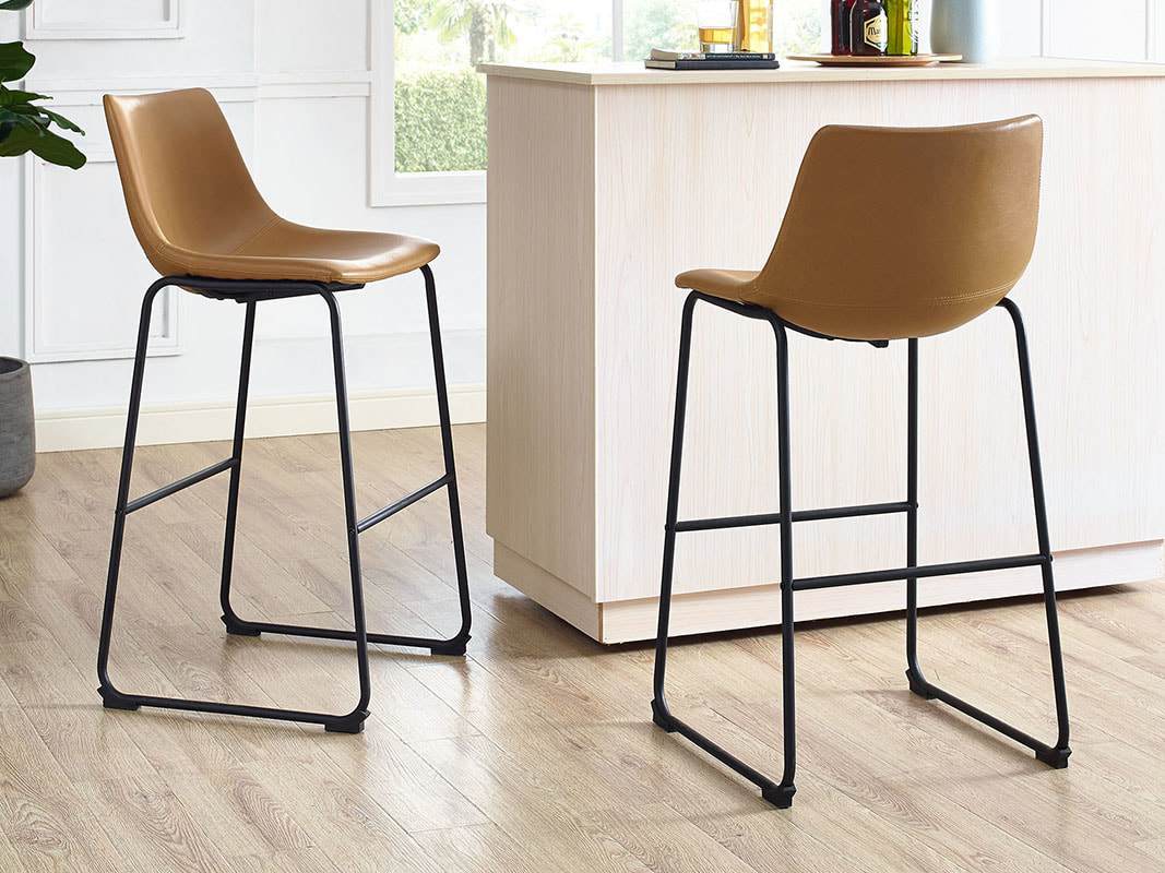 Faux-Leather Bar Stools, Whiskey Brown, Set of 2 — product view 2