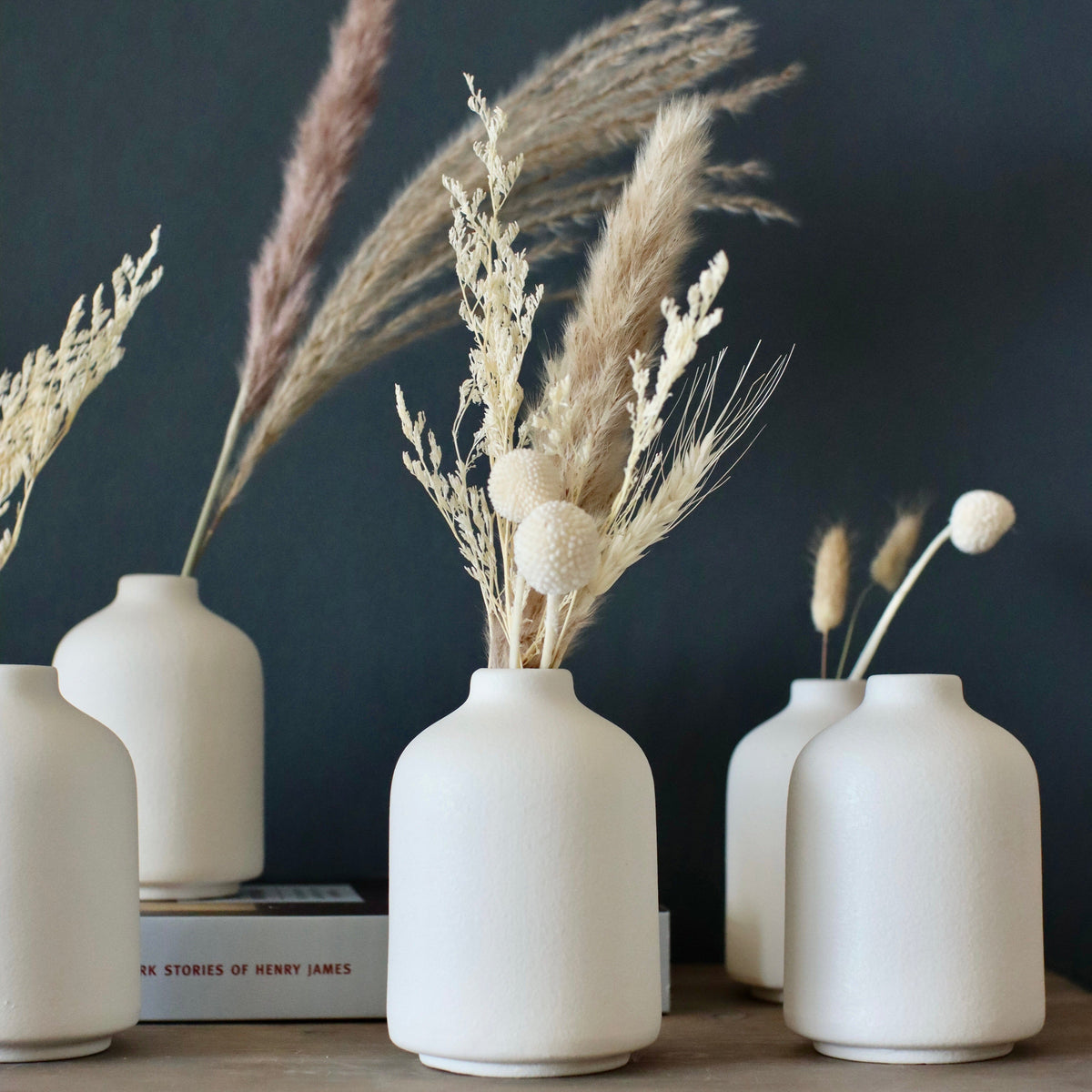 Minimalist White Ceramic Bud Vase Set of 6 — Modern Table Decor