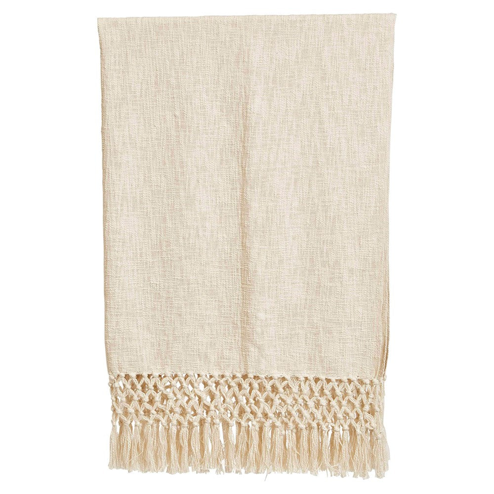 Hand-Woven Cotton Throw Blanket with Crochet Fringe — 50x60 Inches