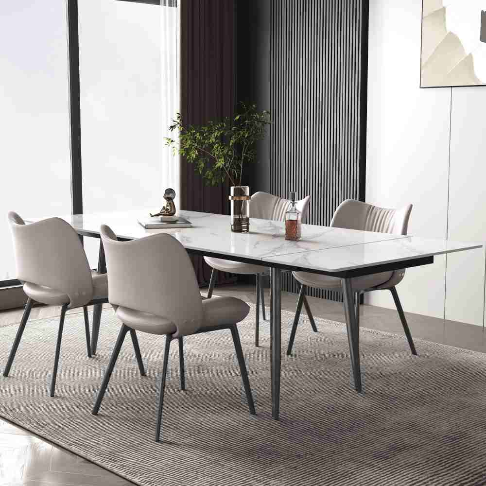 Extendable Sintered Stone Dining Table, White, Seats 6–10 — product view 5