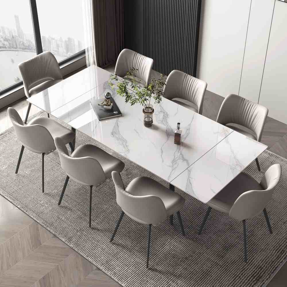 Extendable Sintered Stone Dining Table, White, Seats 6–10 — product view 4