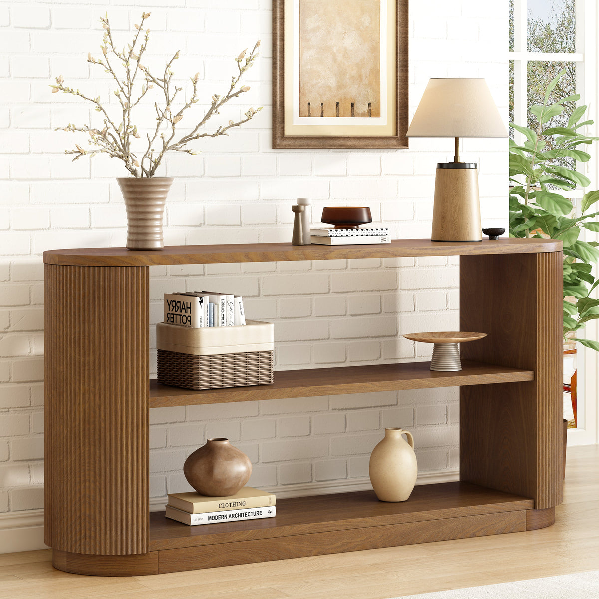 Fluted Entryway Console Table, Brown, 58.9 in. — product view 2