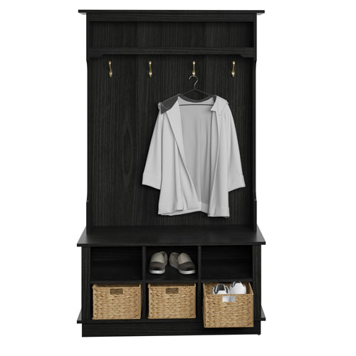 Entryway Hall Tree with Baskets and Open Storage, Black — product view 2