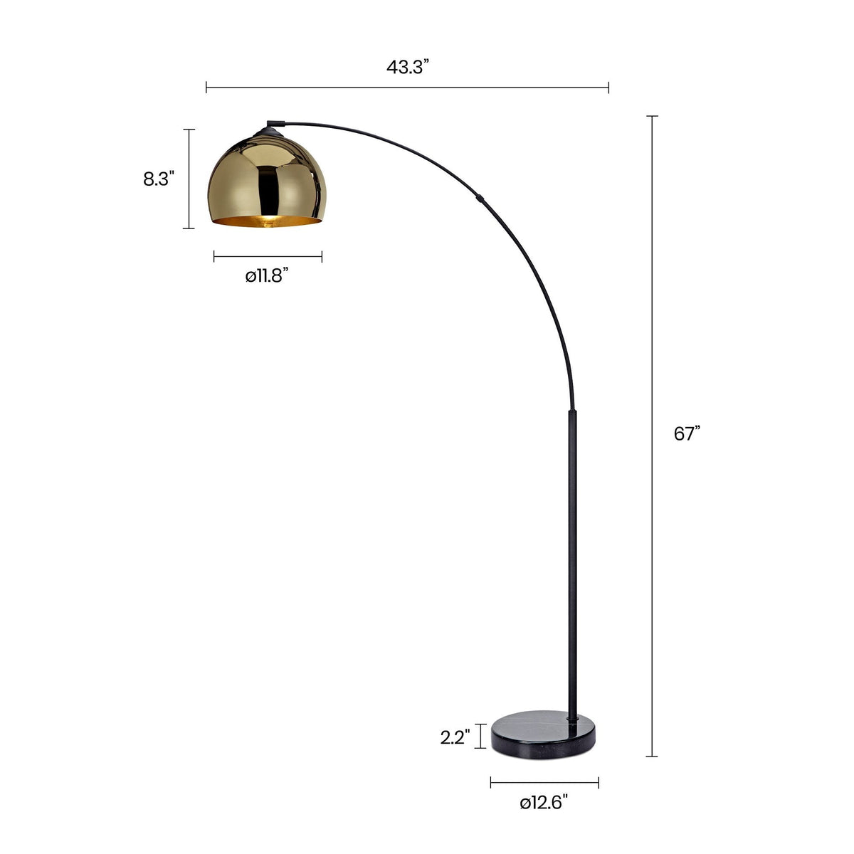 Hana Brass Arc Floor Lamp, 67in — product view 5