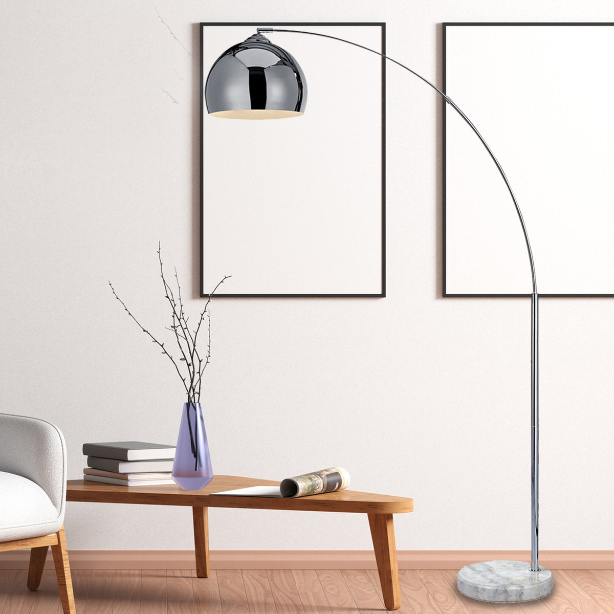 Hana Chrome Arc Floor Lamp, 67in — product view 3
