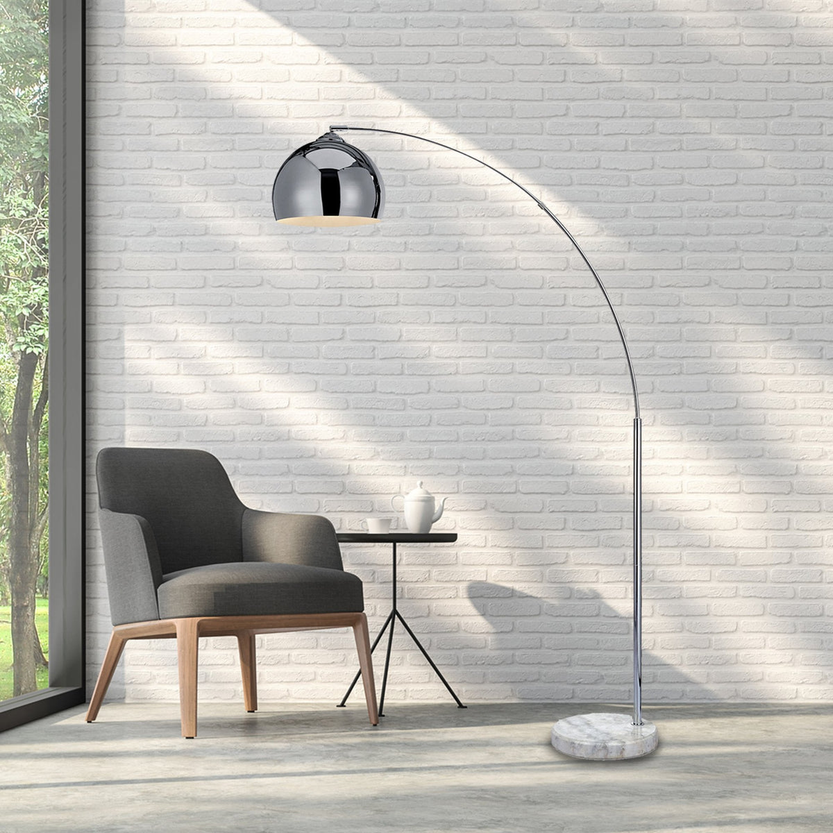 Hana Chrome Arc Floor Lamp, 67in — product view 2