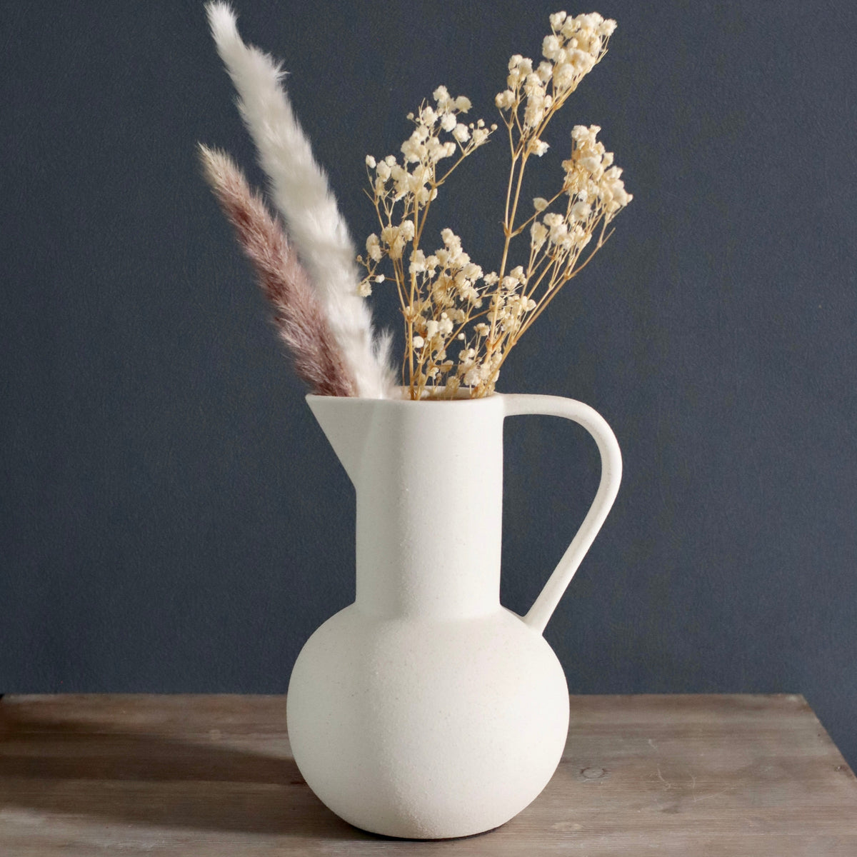 White Ceramic Pitcher Vase in Minimalist Nordic Style — product view 2