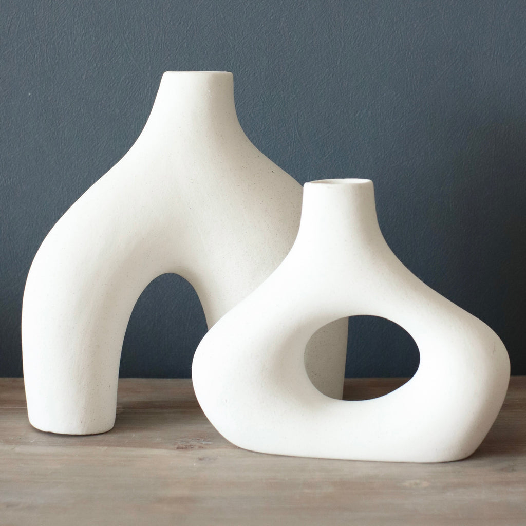 Sculptural Ceramic Donut Vases, Off White, Set of 2 — product view 5