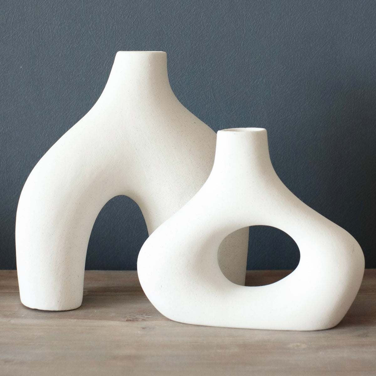 Sculptural Ceramic Donut Vases, Off White, Set of 2 — product view 5